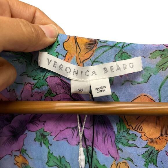 NWT‎ Veronica Beard Sean Silk Mini Dress Lake Blue Multi Ruched Size 20 - Picture 6 of 11